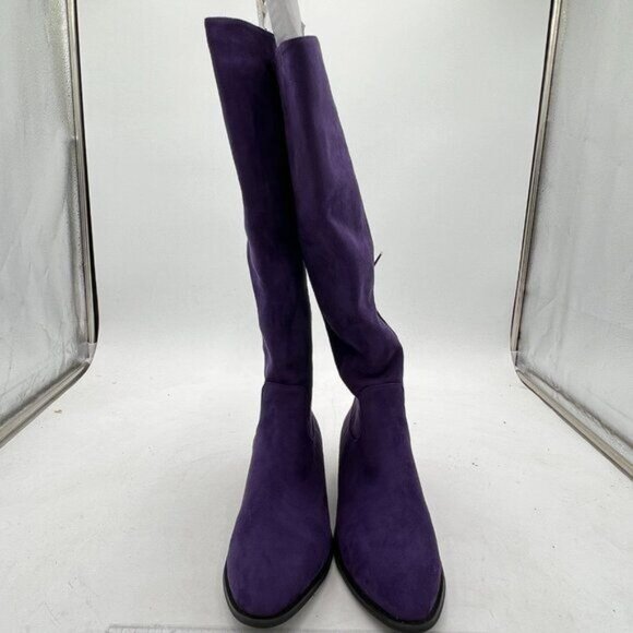 Purple Women Almond Toe Knee High Boots with Partial Zipper Stretchy Cold - Picture 1 of 7